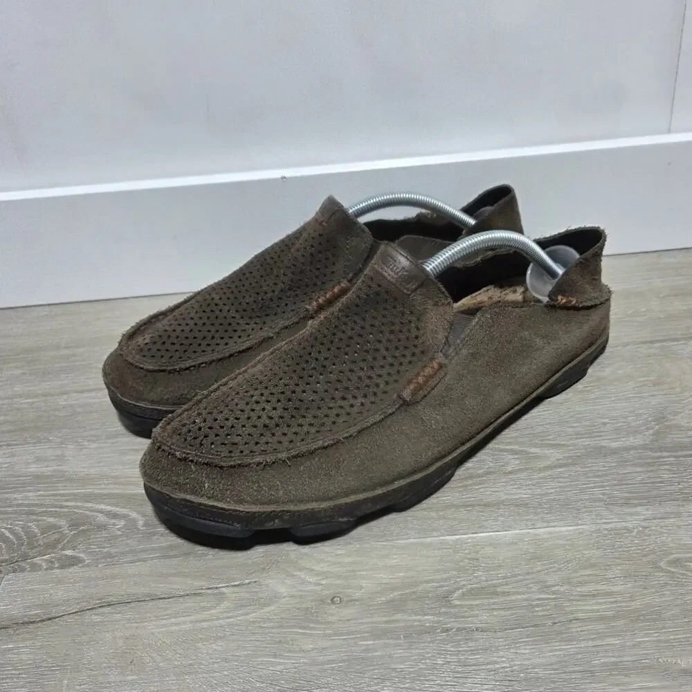 Olukai Men's Moloa Kohona Brown Suede Slip on Loafers Size 11